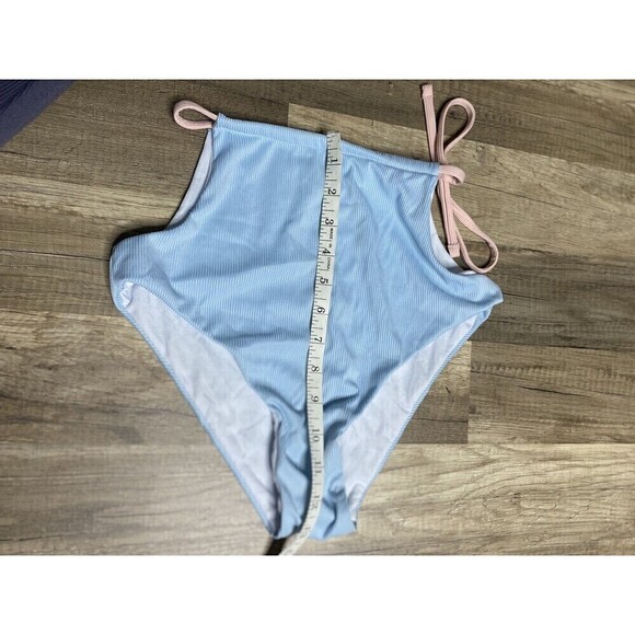 Shein Swimwear Small High Waist Bottom Blue Side Tie Bikini Swim Bathing Suit - Picture 7 of 9
